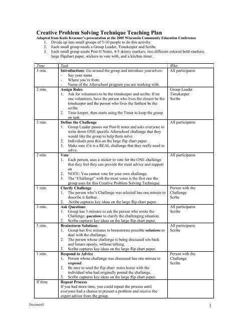 Creative Problem Solving Lesson Plans