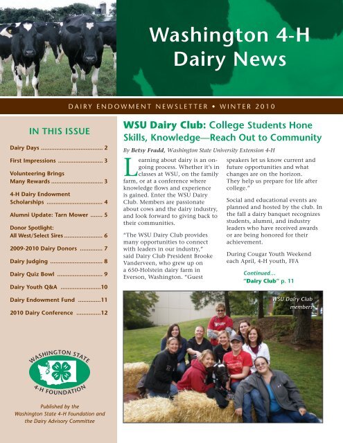 Washington 4-H Dairy News - 4-H Youth Development Program ...