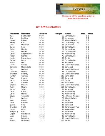 2011 PJW Area Qualifiers Check out all the wrestling action at www ...