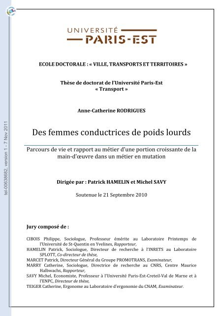 Des femmes conductrices de poids lourds: parcours de vie et