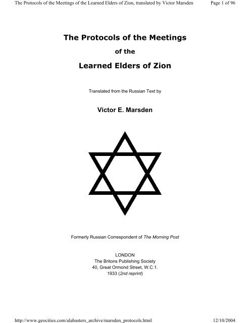 The Protocols of the Meetings Learned Elders of Zion - Index of