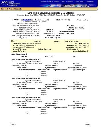 Land Mobile Service License Data: ULS Database General Menu ...