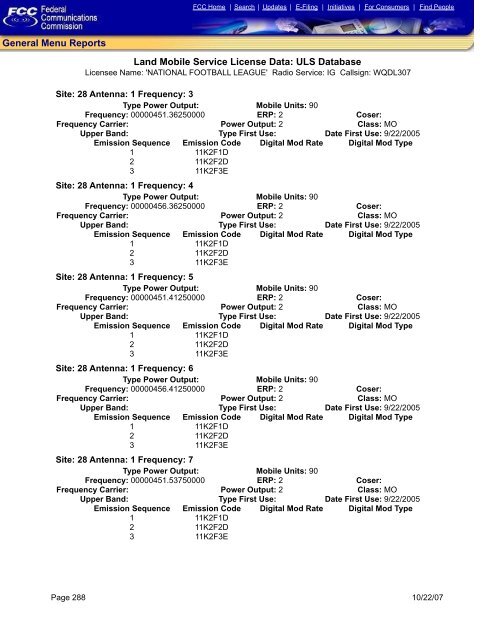 Land Mobile Service License Data: ULS Database General Menu ...