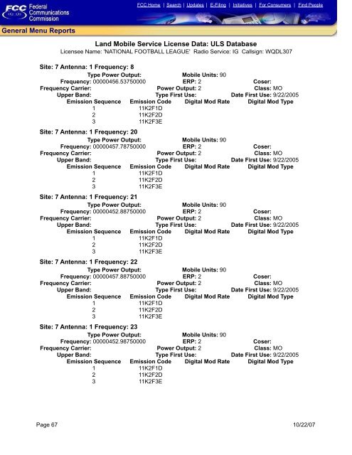 Land Mobile Service License Data: ULS Database General Menu ...