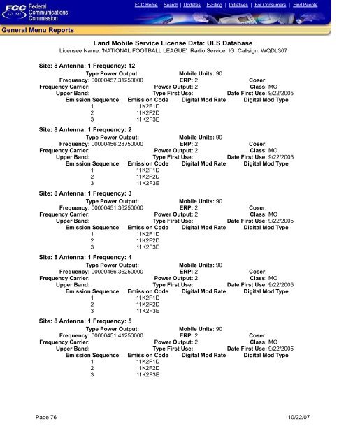 Land Mobile Service License Data: ULS Database General Menu ...