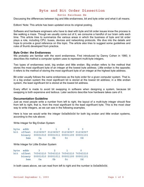 Byte And Bit Order Dissection Byte And Bit Order Dissection
