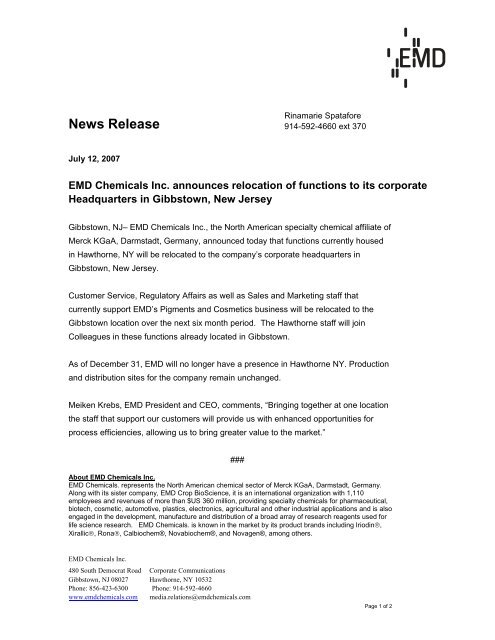 News Release - EMD Chemicals