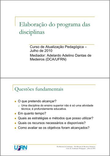 Elaboração do programa das disciplinas - DCA - UFRN