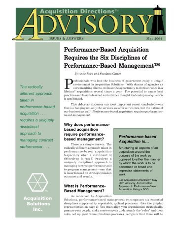 Performance-Based Acquisition Requires the Six Disciplines of ...