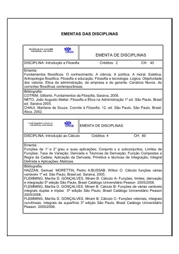 ementas das disciplinas ementa de disciplinas - Departamento de ...