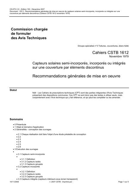 GS 5 : Recommandations générales de mise en oeuvre de capteurs ...