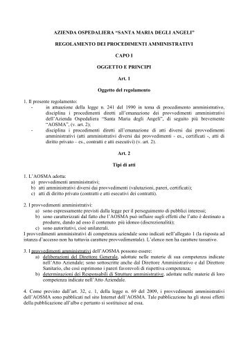 Regolamento dei procedimenti amministrativi - Azienda Ospedaliera ...