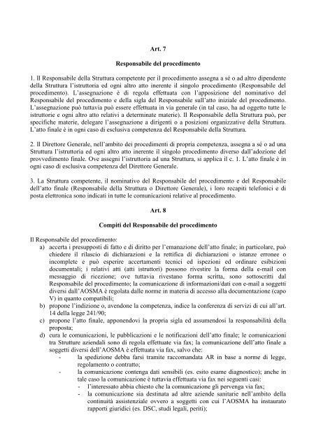Regolamento dei procedimenti amministrativi - Azienda Ospedaliera ...