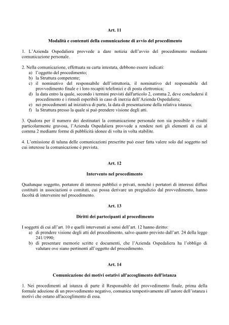 Regolamento dei procedimenti amministrativi - Azienda Ospedaliera ...