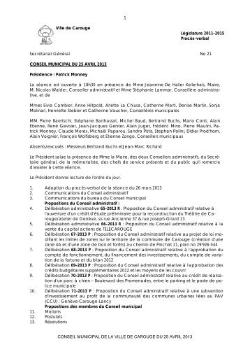 1 CONSEIL MUNICIPAL DE LA VILLE DE CAROUGE DU 25 AVRIL ...