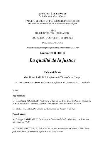 La qualité de la justice - Epublications - Université de Limoges