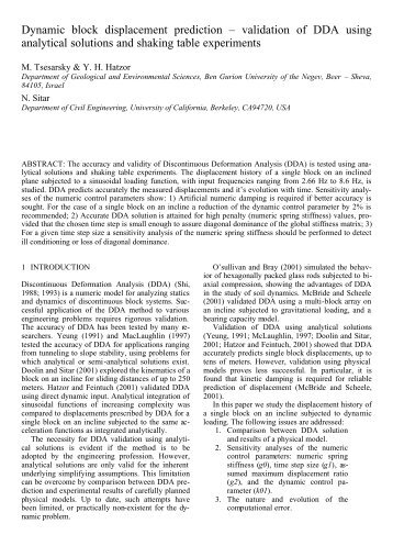 Dynamic block displacement prediction – validation of DDA using ...