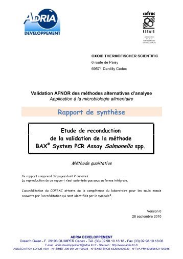 Rapport de synthèse - Adria Développement