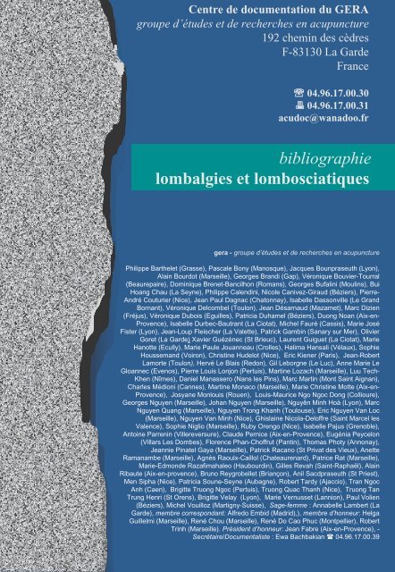 bibliographie lombalgies et lombosciatiques - Méridiens