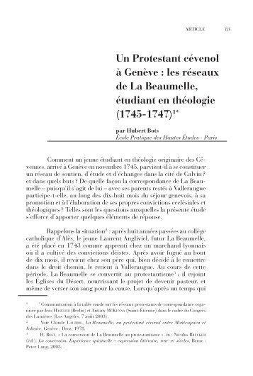 Un Protestant cévenol à Genève - Société d'Histoire et d ...