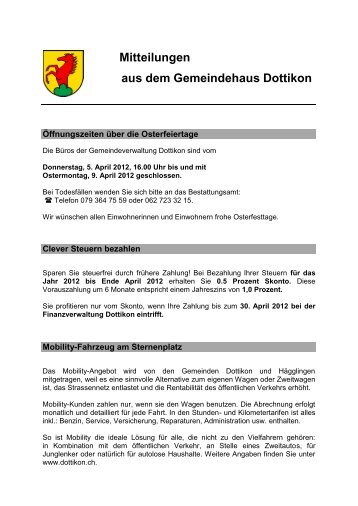 Mitteilungen aus dem Gemeindehaus Dottikon - Gemeinde Dottikon