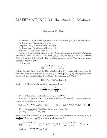 MATHEMATICS 3210-1. Homework 10: Solutions. November 15 ...