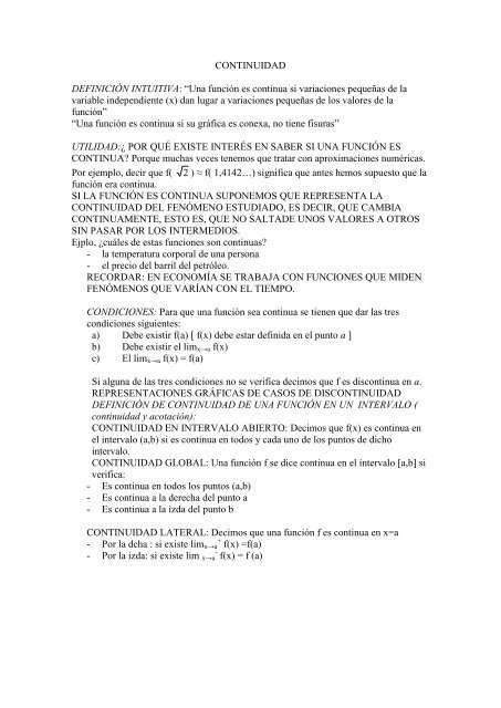 CONTINUIDAD DEFINICIÓN INTUITIVA - MAT-CC-SOC-1 ...