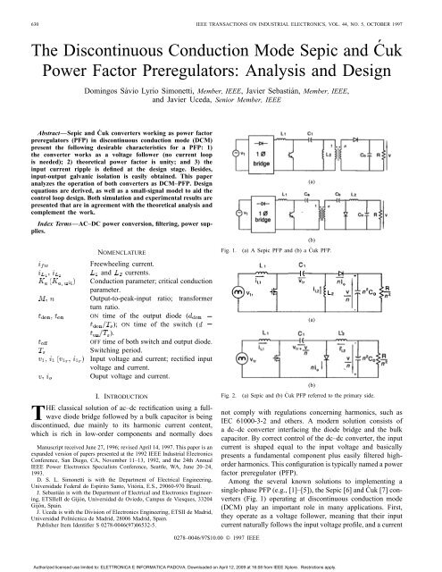 The Discontinuous Conduction Mode Sepic and ´ Cuk Power