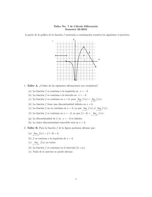 Taller No. 7 de Cálculo Diferencial. Semestre 02-2010 A partir de la ...