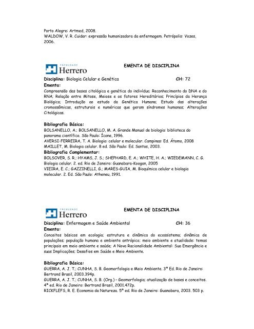 EMENTAS DAS DISCIPLINAS DO CURSO