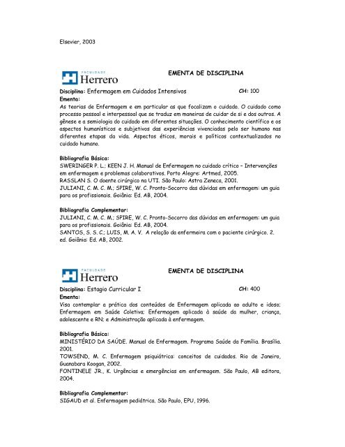 EMENTAS DAS DISCIPLINAS DO CURSO