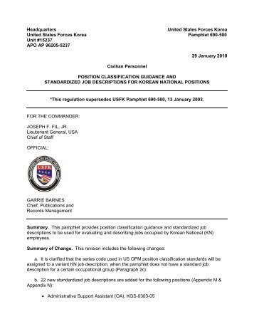 USFK Pam 690-500 Position Classification Guidance - Eighth Army ...
