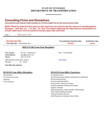 Consulting Firms and Disciplines - Tennessee Department of ...