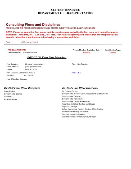 Consulting Firms and Disciplines - Tennessee Department of ...