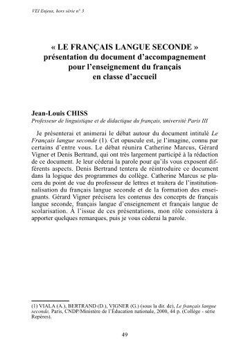 « LE FRANÇAIS LANGUE SECONDE » présentation du ... - CNDP