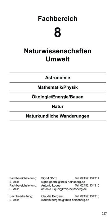 Fachbereich Naturwissenschaften Umwelt - VHS Kreis Heinsberg