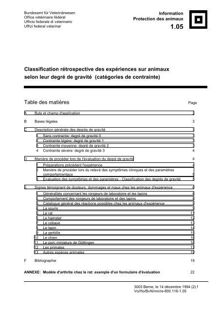 Classification rétrospective des expériences sur animaux selon leur