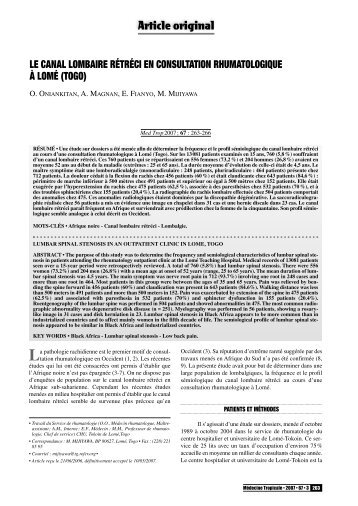 le canal lombaire rétréci en consultation rhumatologique à lomé (togo)