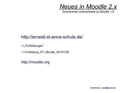 Neues in Moodle 2.x - Login St.-Anna-Schule