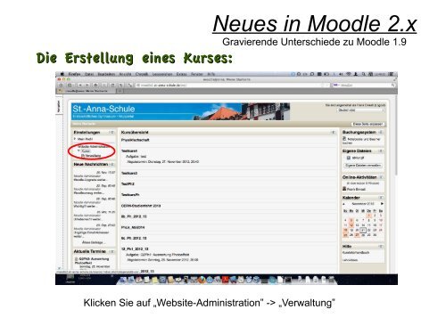 Neues in Moodle 2.x - Login St.-Anna-Schule