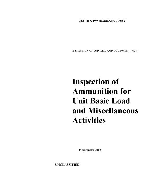 Inspection of Ammunition for Unit Basic Load and Miscellaneous ...