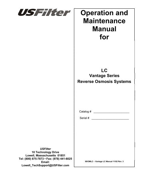 Operation and Maintenance Manual for