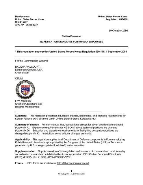 USFK Reg 690-118 Qualification Standards for KN