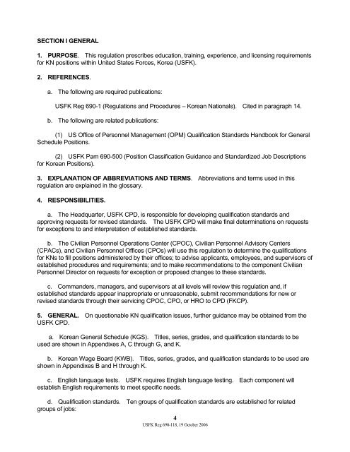 USFK Reg 690-118 Qualification Standards for KN