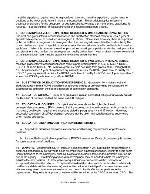 USFK Reg 690-118 Qualification Standards for KN