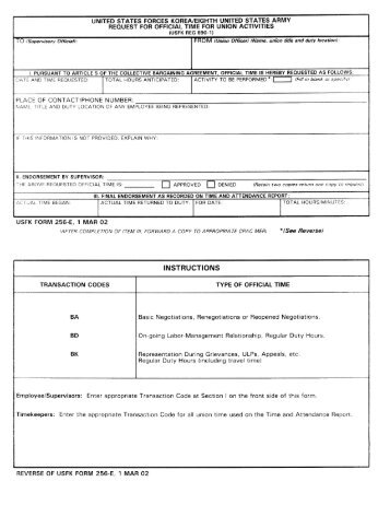 USFK Form 256-E USFK Korea Eighth Army Request for Official ...