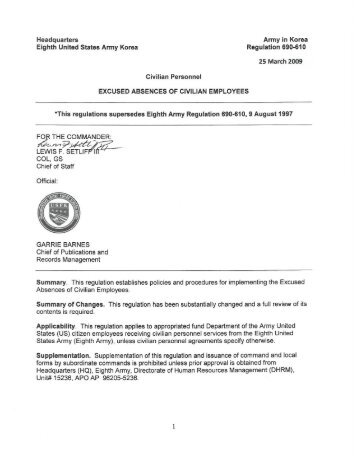 Eighth United States Army Korea Regulation 690—610 - Eighth Army