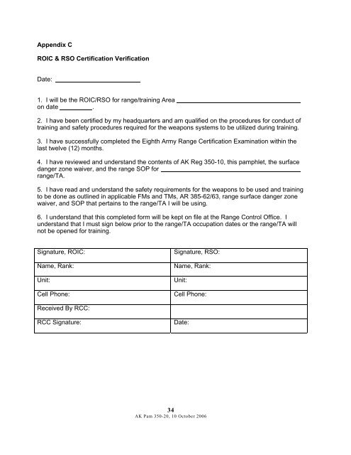 AK Pamphlet 350-20 Eighth Army Range and Training Area