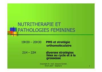 NUTRITHERAPIE ET PATHOLOGIES FEMININES - Cabinet Gardan