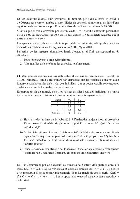 Mostreig Estadístic: problemes i pràctiques - Dipòsit Digital de la UB